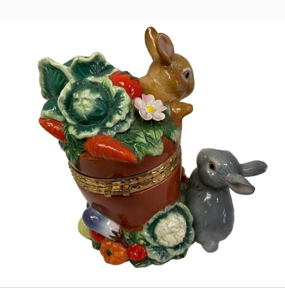 CWC Happy Easter Bunnies Spring Decor Hinged Porcelain Trinket Ring Box 6 x 4.5" - Picture 4 of 8